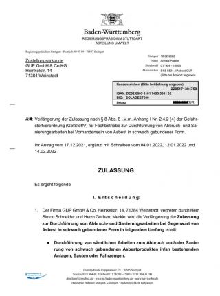 Zulassungsurkunde Baden Wuerttemberg